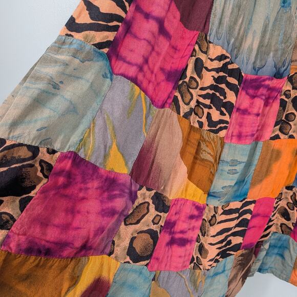 Patchwork Maxi Skirt Os Multi Pink Broomstick Whimsigoth Hippie Elastic Artsy - Picture 5 of 10